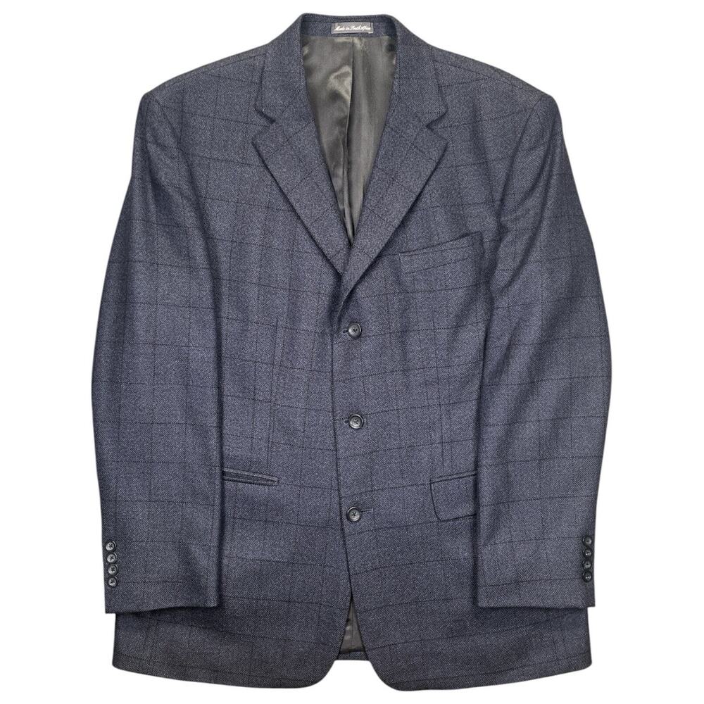 Oscar de la Renta Blazer Mens 44R Grey Wool Cashmere Plaid Windowpane Classic